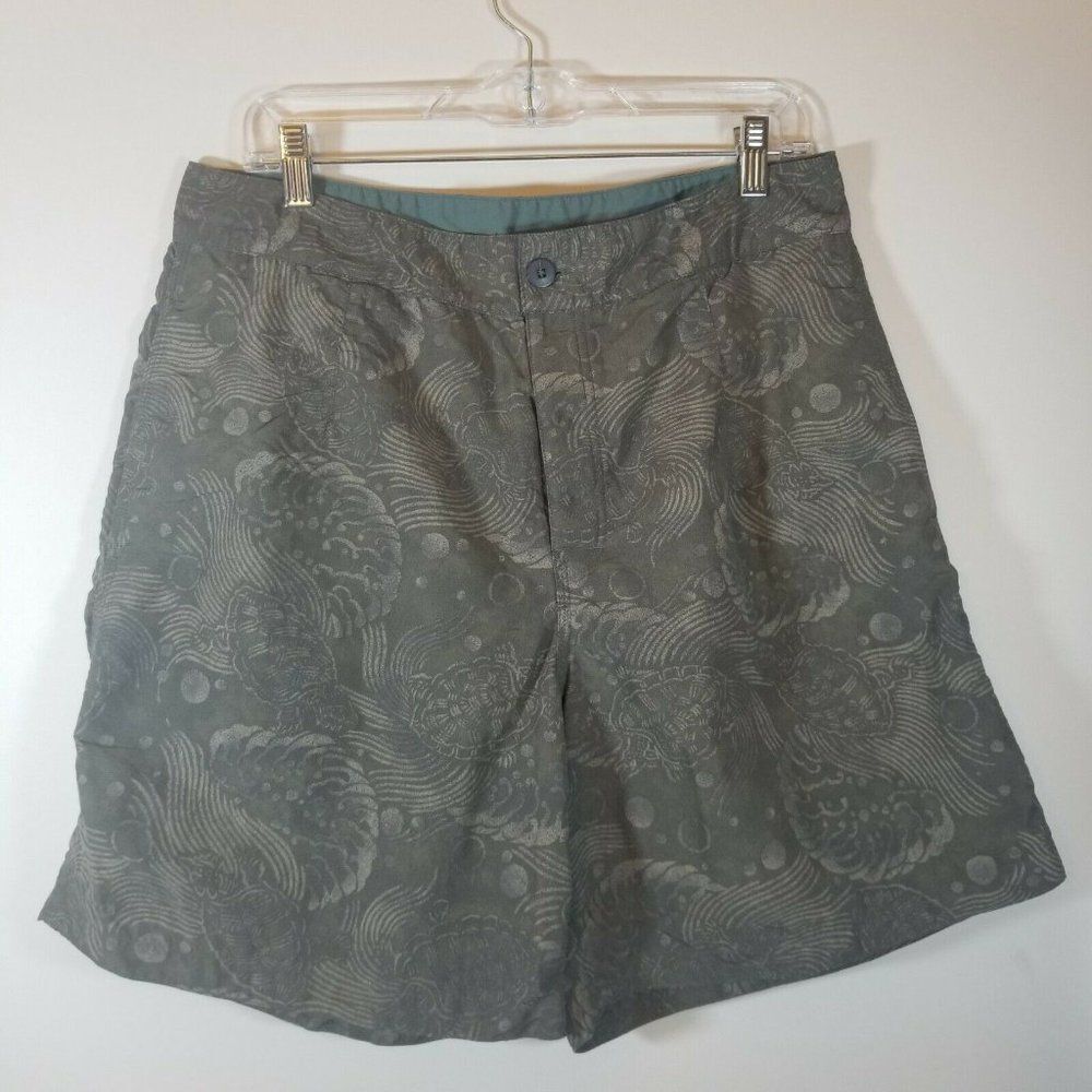 Patagonia Mens 35 Olive Green Print Bermuda Stretch Boardshorts